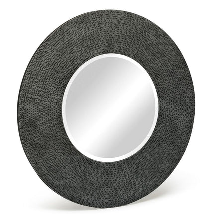 Round Wall Mirror with Croc Pattern Frame in Black Silver Finish