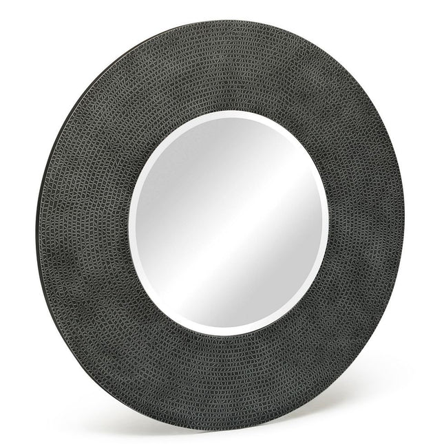 Round Wall Mirror with Croc Pattern Frame in Black Silver Finish