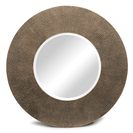 Round Wall Mirror with Croc Pattern Frame in Gold Black Finish