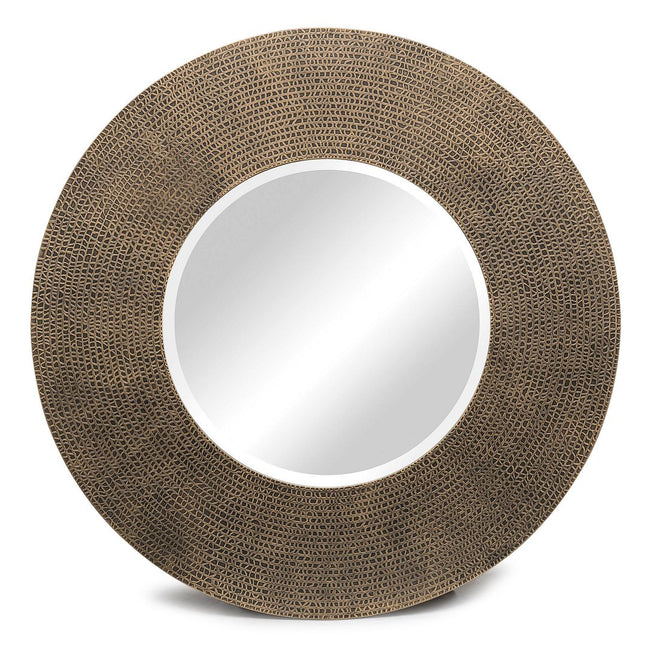 Round Wall Mirror with Croc Pattern Frame in Gold Black Finish