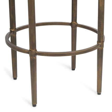 Wooden Round Side Table with Finial Legs in Dark French Brass Finish