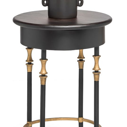 Wooden Round Gold Black Side Table with Finial Legs
