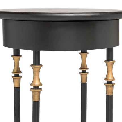 Wooden Round Gold Black Side Table with Finial Legs