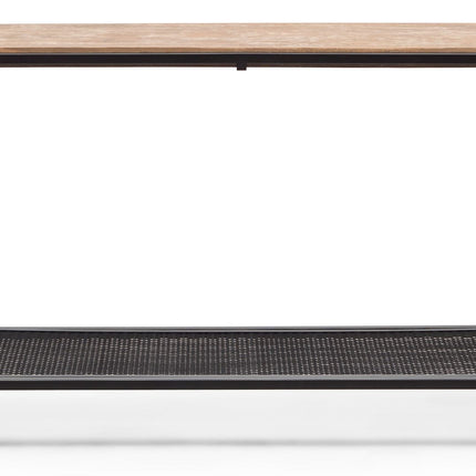 Black Iron Hallway Console Table with Distressed Wood Top