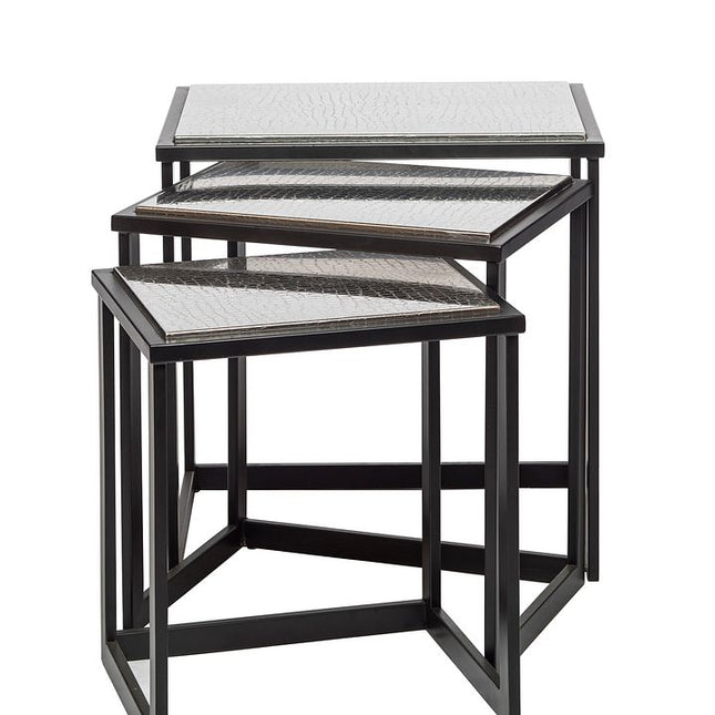 Black Iron Nested Tables with Stainless Steel Top in Set of 3