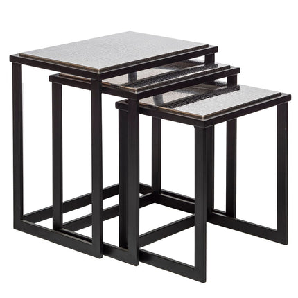Black Iron Nested Tables with Stainless Steel Top in Set of 3