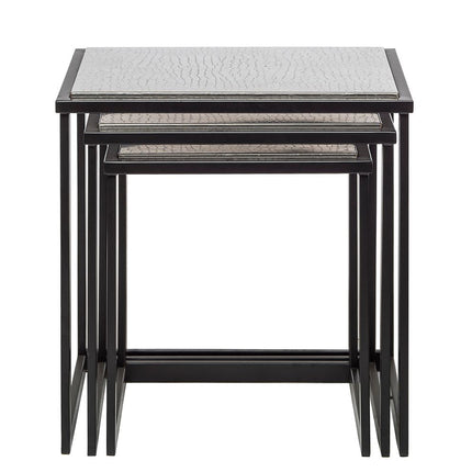 Black Iron Nested Tables with Stainless Steel Top in Set of 3
