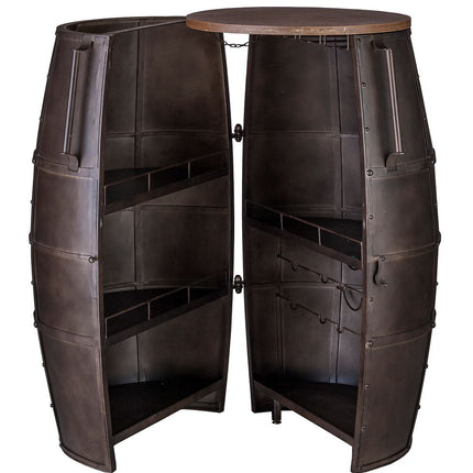 Iron Barrel Shaped Wine Rack Bar Cabinet with Wheels