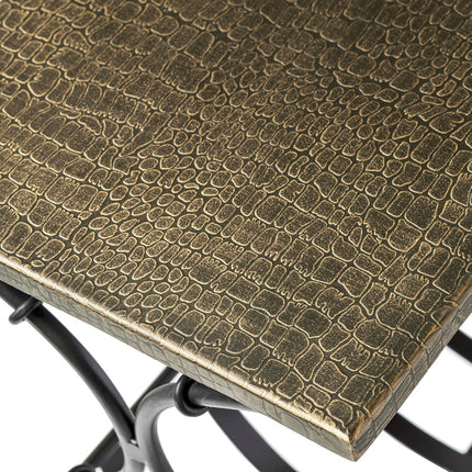 Black Iron Narrow Side Table with Magazine Storage and Gold Finish Top