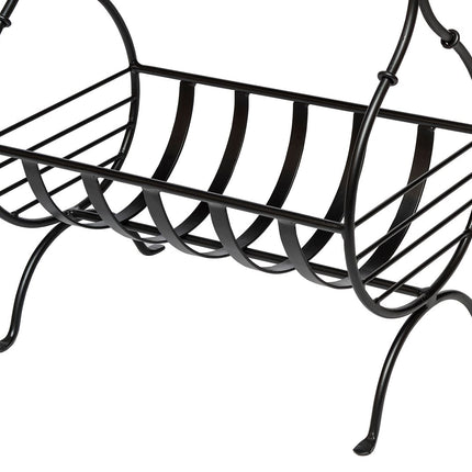 Black Iron Narrow Side Table with Magazine Storage and Gold Finish Top