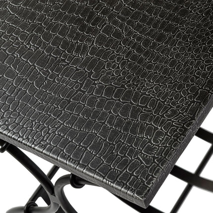 Black Iron Side Table with Magazine Storage and Silver Finish Top