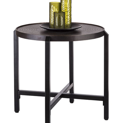 Small Round Iron Black Side Table with Copper Finish Top