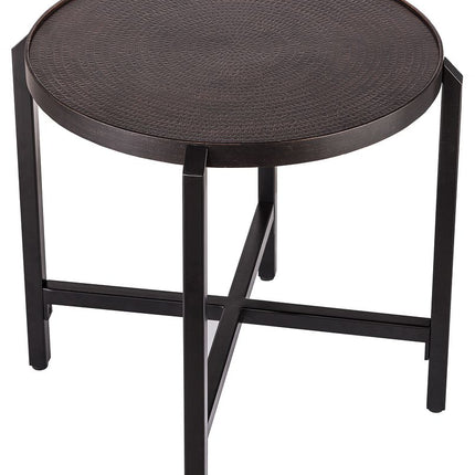 Small Round Iron Black Side Table with Copper Finish Top