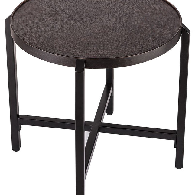 Small Round Iron Black Side Table with Copper Finish Top