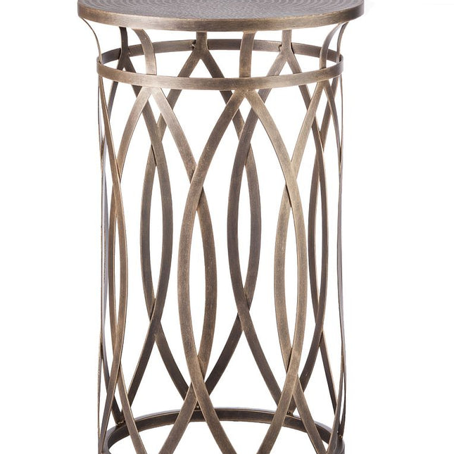 Round Iron Side Table with Cross Legs in Brass Finish