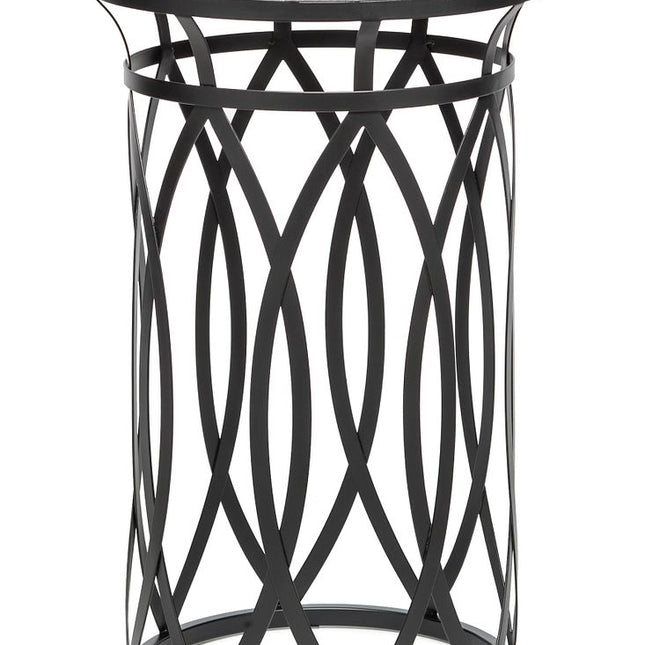 Black Round Iron Side Table with Cross Legs and Silver Finish Top