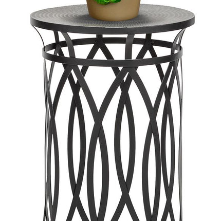 Black Round Iron Side Table with Cross Legs and Gold Finish Top