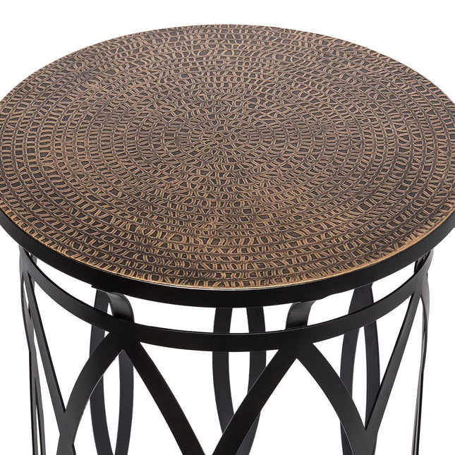 Black Round Iron Side Table with Cross Legs and Gold Finish Top