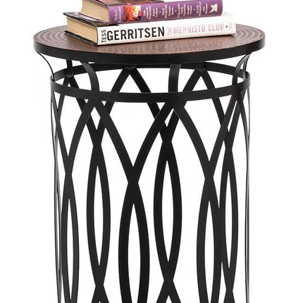 Black Round Iron Side Table with Cross Legs and Copper Finish Top