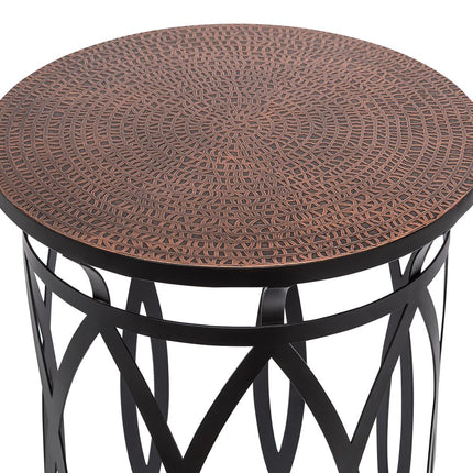 Black Round Iron Side Table with Cross Legs and Copper Finish Top