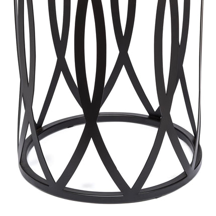 Black Round Iron Side Table with Cross Legs and Copper Finish Top