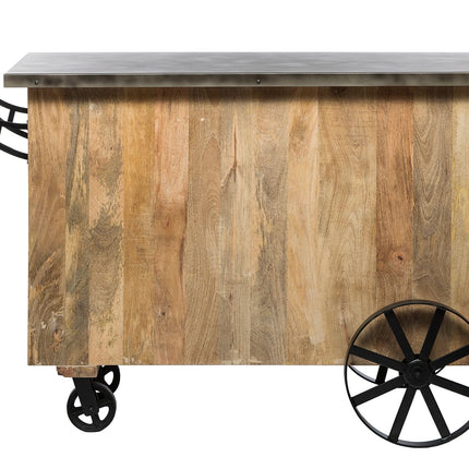 Large Industrial Style Wooden Bar Cart Drinks Trolley with Handle