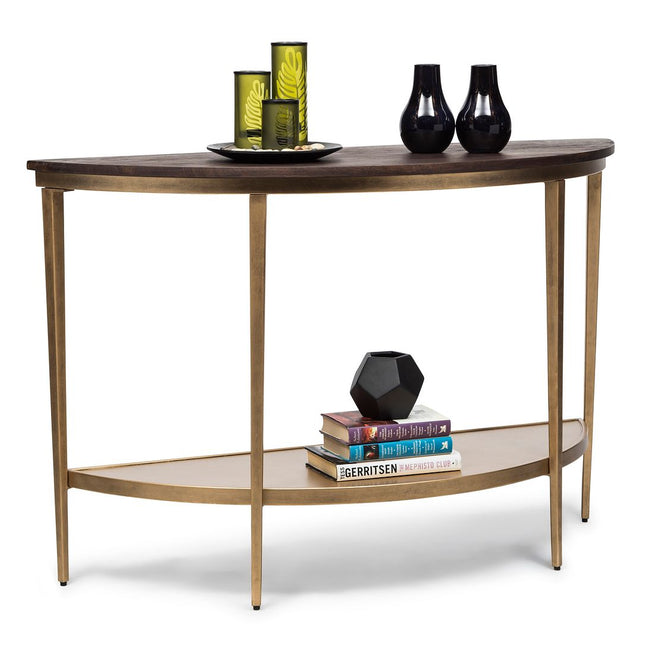 Dark French Brass Half Round Hallway Console Table with Wood Top