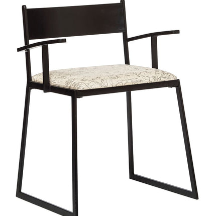 Black Metal Dining Chairs with Upholstered Seat - Set of 2