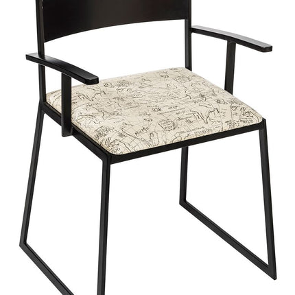 Black Metal Dining Chairs with Upholstered Seat - Set of 2