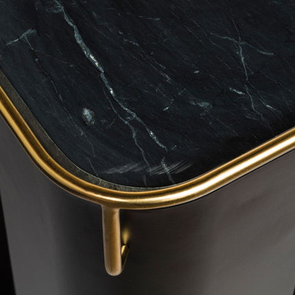 Contemporary Black Gold Drinks Trolley Bar Cart with Marble Top