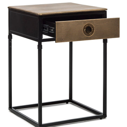 Black Bedside Table with Storage Drawer and Gold Finished Textured Top