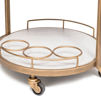 French Brass Round 3-tier White Marble Serving Drinks Trolley Bar Cart