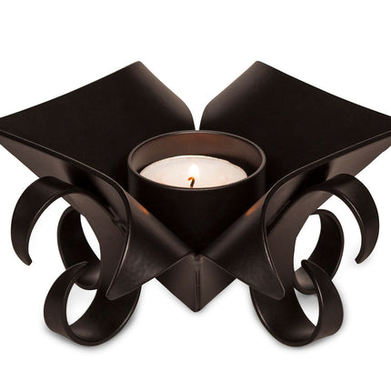 Decorative Black Metal Lotus Tea Light Candle Holders in Set of 2