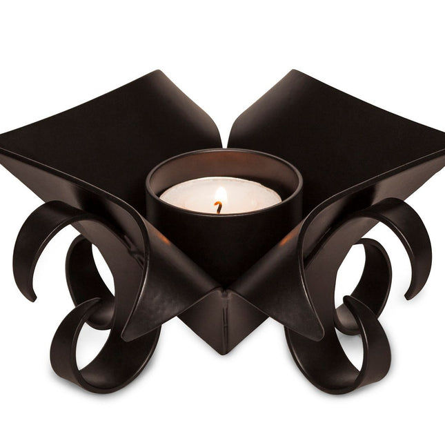 Decorative Black Metal Lotus Tea Light Candle Holders in Set of 2
