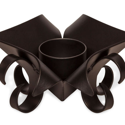 Decorative Black Metal Lotus Tea Light Candle Holders in Set of 2