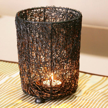 Wired Mesh Tealight Black Candle Holders - Set of 3
