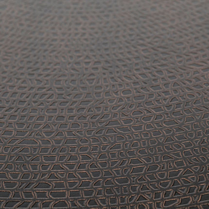 Modern Black Round Coffee Table with Copper Finish Engraved Top