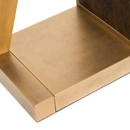 Contemporary Brass Wooden Z-Shaped Hallway Console Table with Drawers