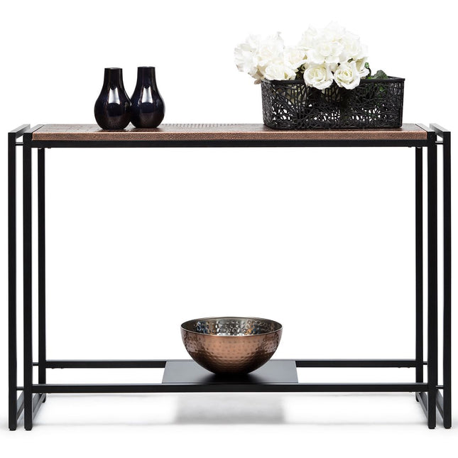 Sleek Hallway Console Table with Copper Textured Top