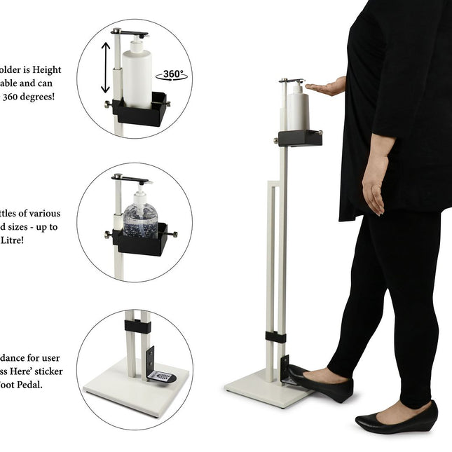 Lirash Touch Free Hand Sanitiser Dispenser Station Floor Stand Foot Operated - White Black