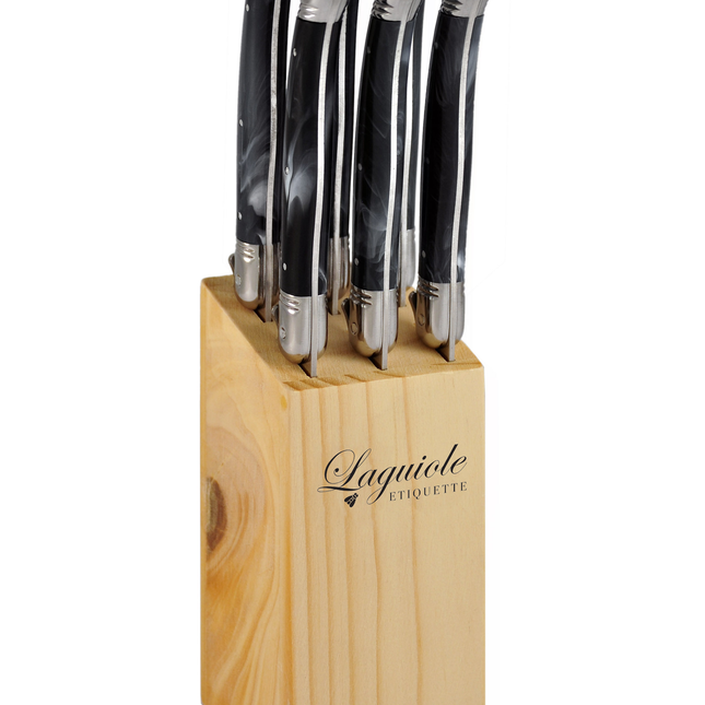 7 piece Steak Knife Block Marble Black Square Block x 6sets