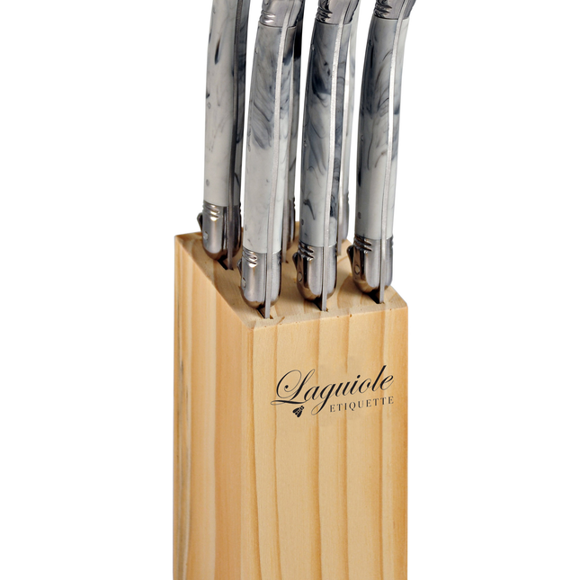 7 piece Steak Knife Block Marble White Square Block x 6sets