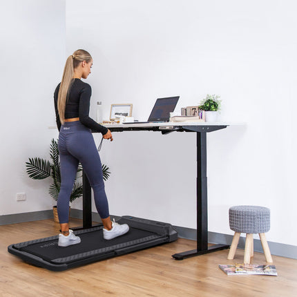 Lifespan Fitness V-FOLD Treadmill with ErgoDesk Automatic Standing Desk 1500mm in White/Black