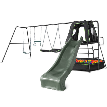 Lifespan Kids Pallas Play Tower with Metal Swing Set in Green Slide