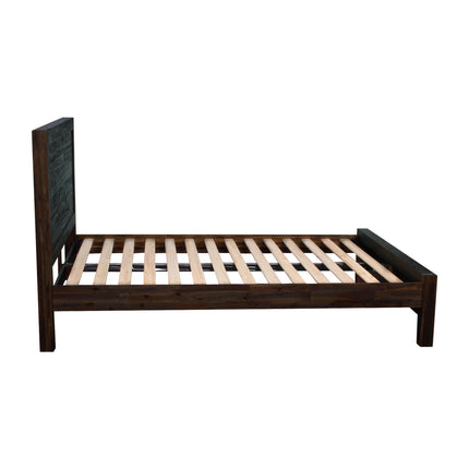 3 Pieces Bedroom Suite in Solid Wood Veneered Acacia Construction Timber Slat Queen Size Chocolate Colour Bed, Bedside Table