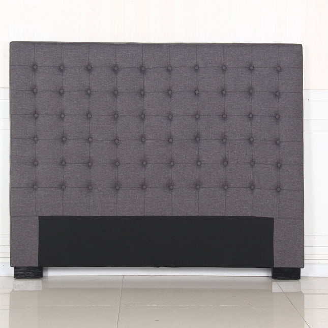 Bed Head Queen Charcoal Headboard Upholstery Fabric Tufted Buttons