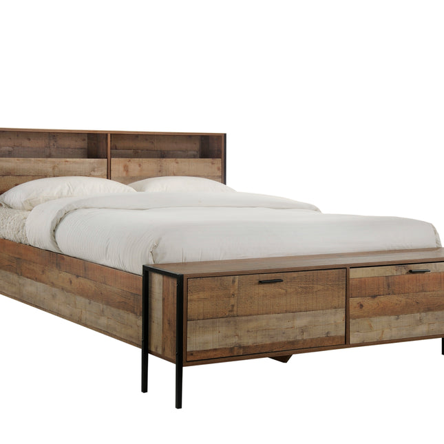 Queen Size Storage Bed Farme in Oak Colour with Particle Board Contraction and Metal Legs