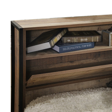 Queen Size Storage Bed Farme in Oak Colour with Particle Board Contraction and Metal Legs