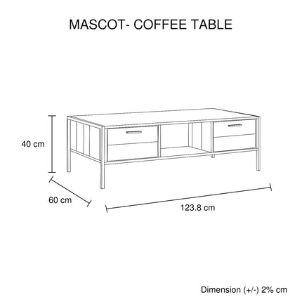 Coffee Table 2 Drawers Particle Board Storage in Oak Colour