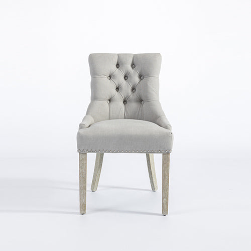 Coaster 2X Dining Chair Light Grey Linen White Wash Legs